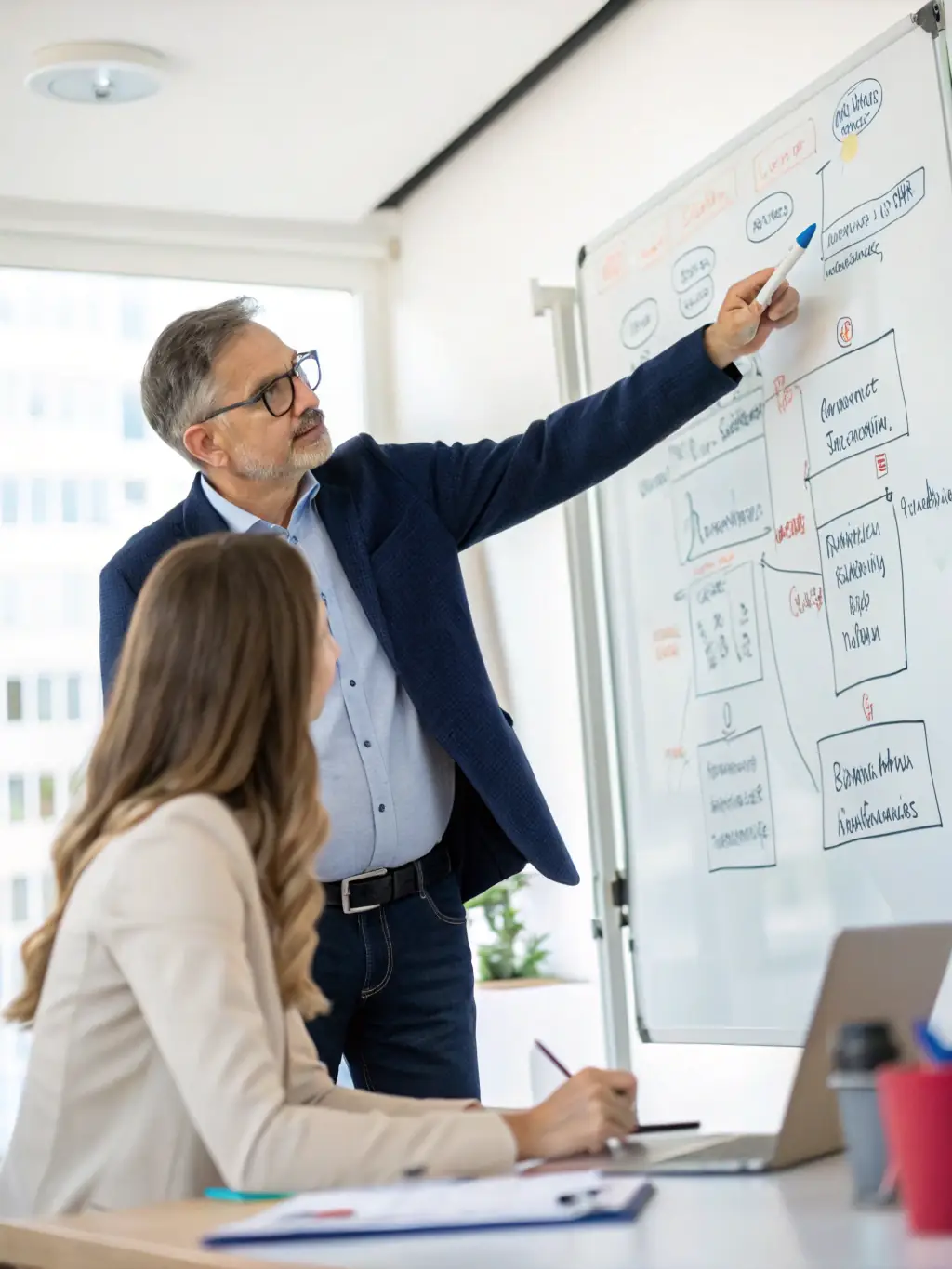 An image of a consultant explaining complex tender documents to a client, emphasizing clarity and understanding.